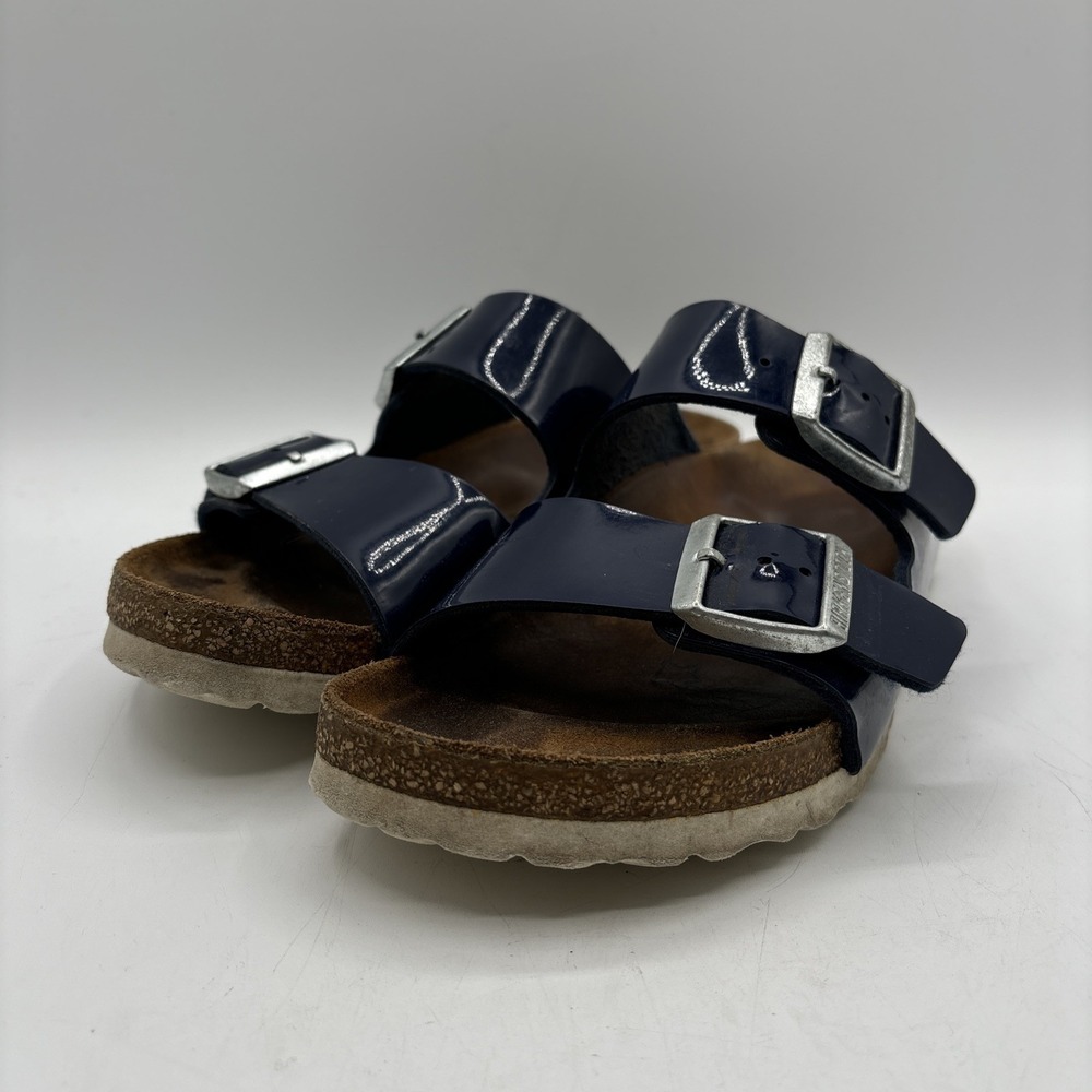 Birkenstock Arizona Navy Blue Patent Sandals Women's EUR 37 US 6 Birko Flor